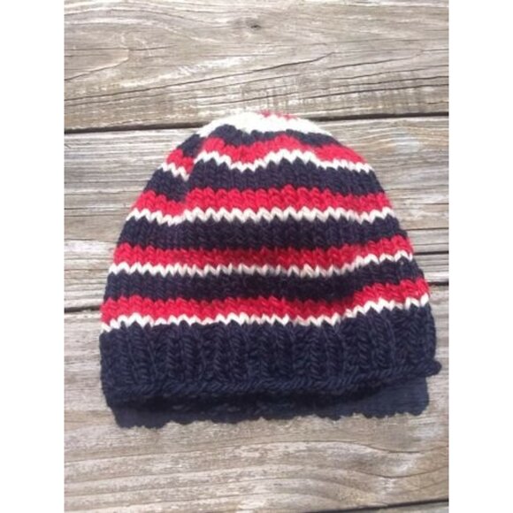 Handmade Mens Beanie Hat Alpaca Wool Cap Soft Chunky Knit Red White Blue USA - Picture 9 of 11
